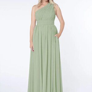 Azazie Molly Dusty Sage A-Line One Shoulder Chiffon Dress